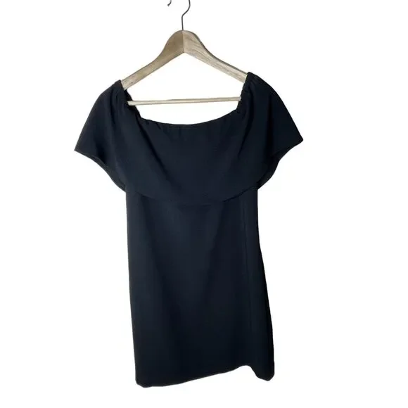 Charles Henry Off Shoulder Ruffle Crepe Dress Sz XS Mini Little Black Dress - Picture 2 of 11